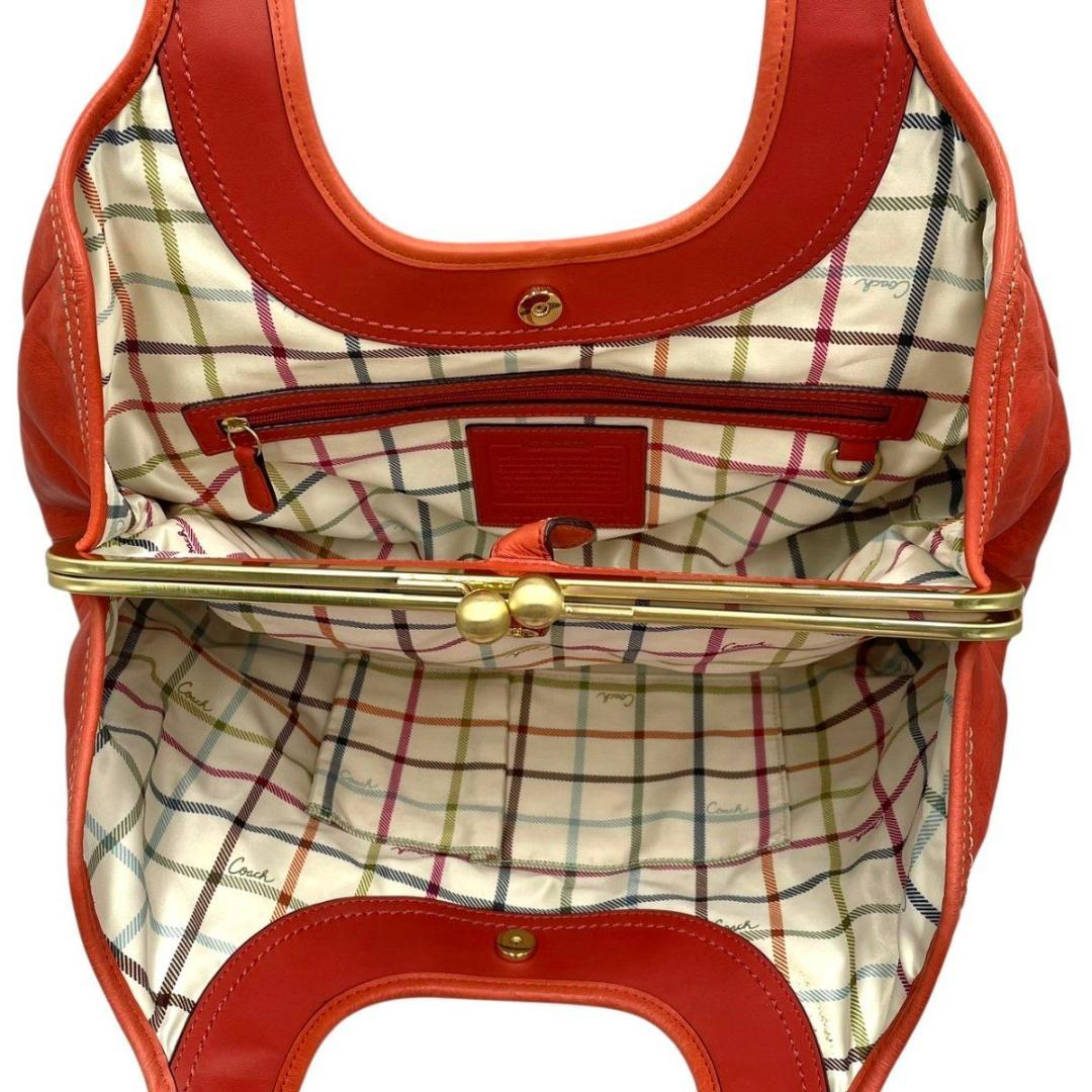 美品 コーチ トートバッグ ハンド レザー オレンジ 12248 がま口