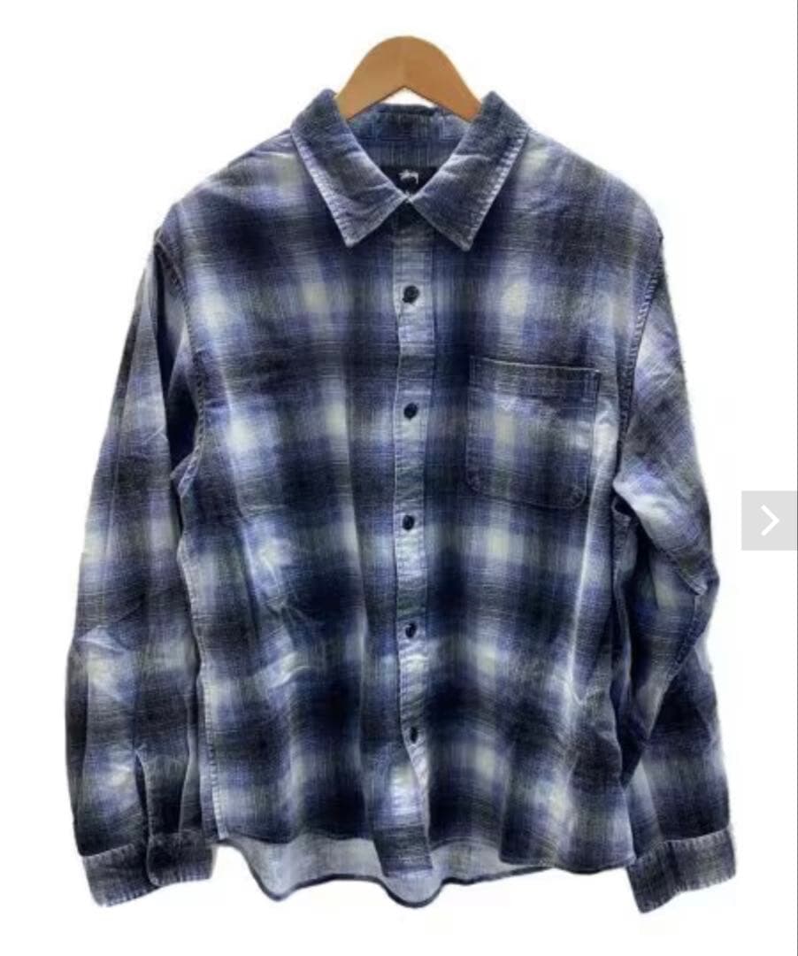 【美品】STTUSY ROCCO FLANNEL PLAID SHIRT M 青 stussy-rocco-plaid-blue-