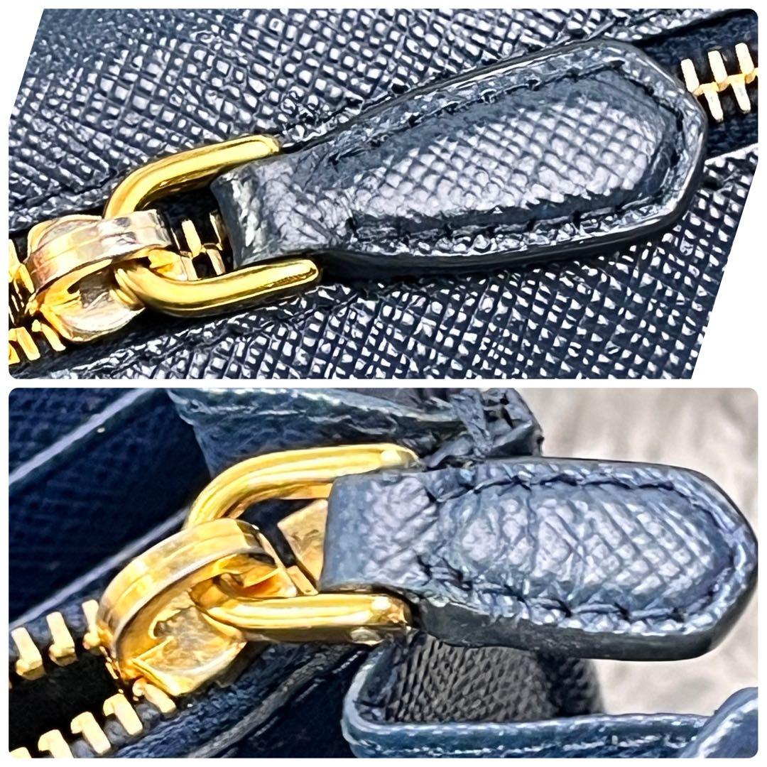 美品✨PRADA サフィアーノ　メタルバー　メタルロゴ　ネイビー　長財布