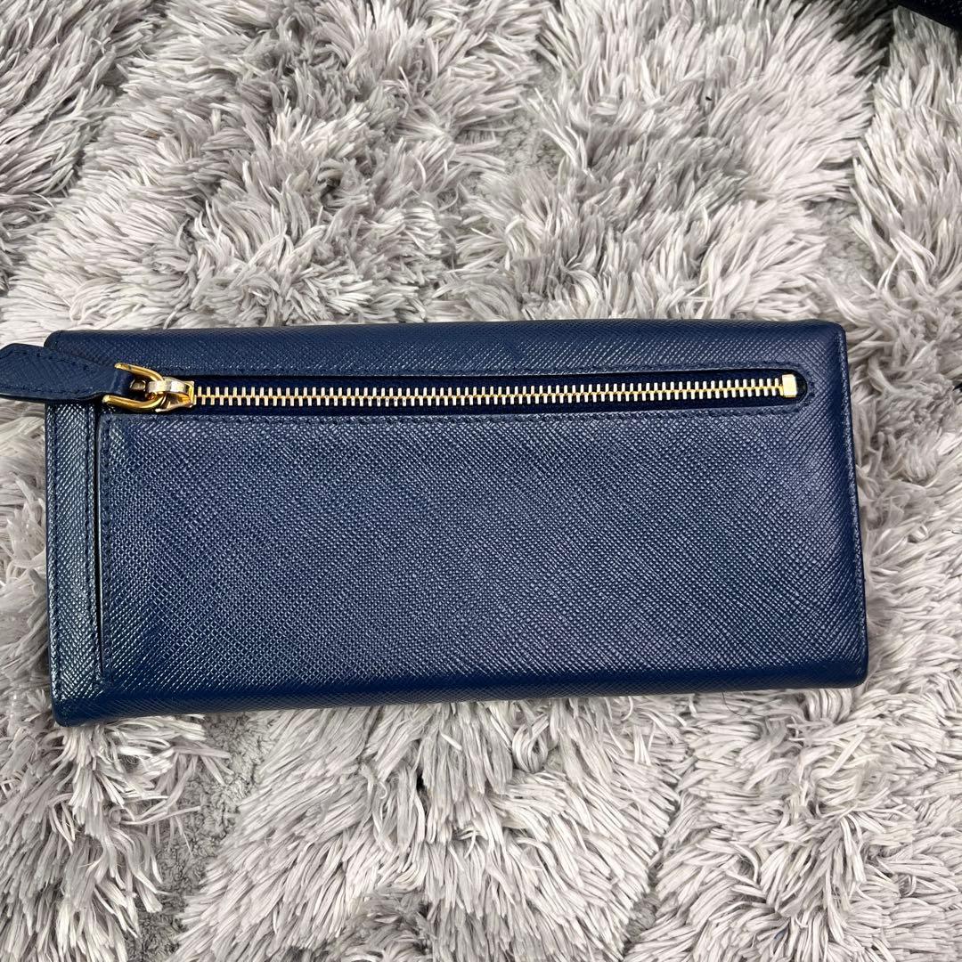 美品✨PRADA サフィアーノ　メタルバー　メタルロゴ　ネイビー　長財布