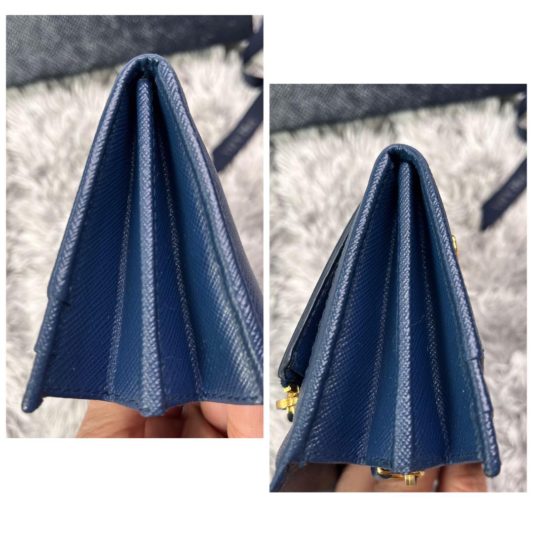 美品✨PRADA サフィアーノ　メタルバー　メタルロゴ　ネイビー　長財布