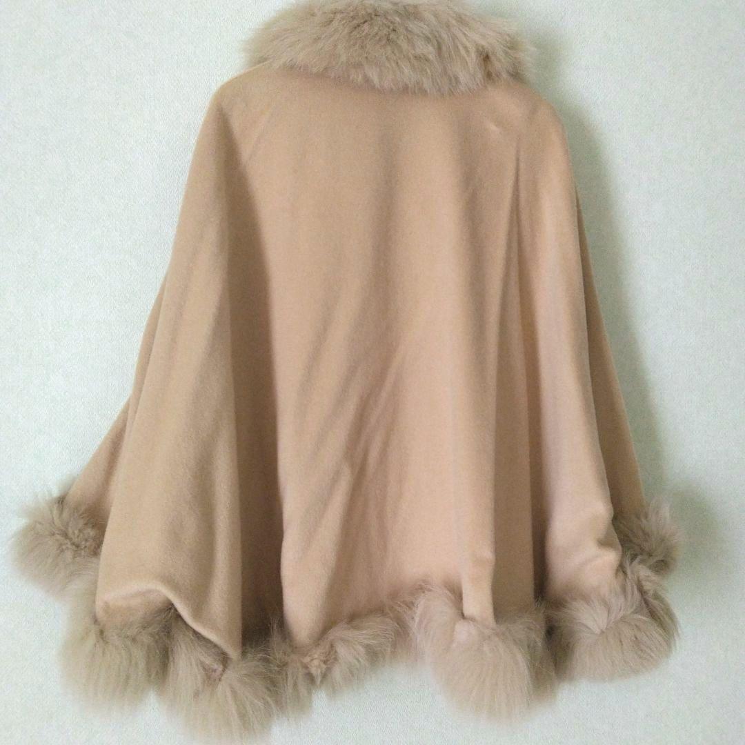 【SAGA FURS】ファー付き ケープコート✴ポンチョ✴カシミヤ100%✴毛皮