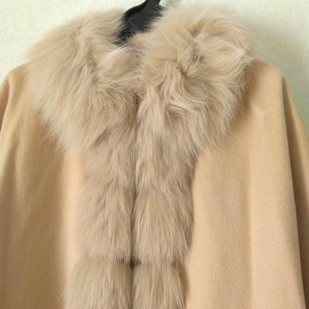 【SAGA FURS】ファー付き ケープコート✴ポンチョ✴カシミヤ100%✴毛皮