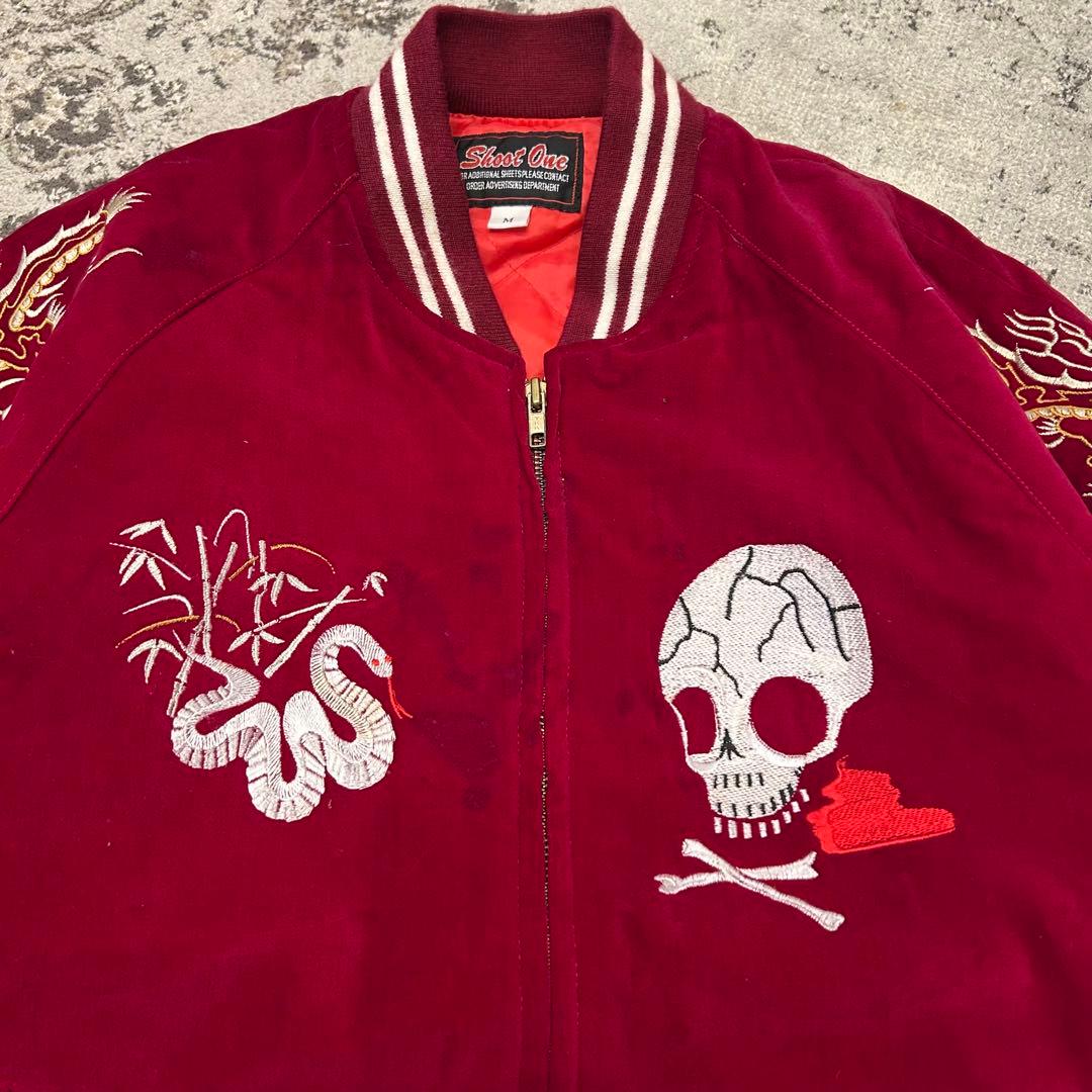 90S 別珍 SHOOT ONE ドクロ刺繍 スカジャン Мサイズ 赤 - メルカリ