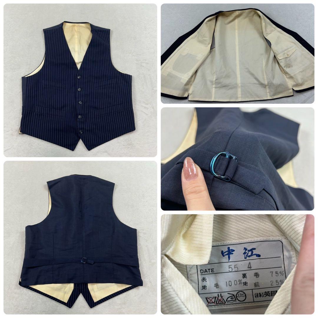 K451 M ジバンシー 3ピース ストライプ柄 スーツ上下 ネイビー メンズ