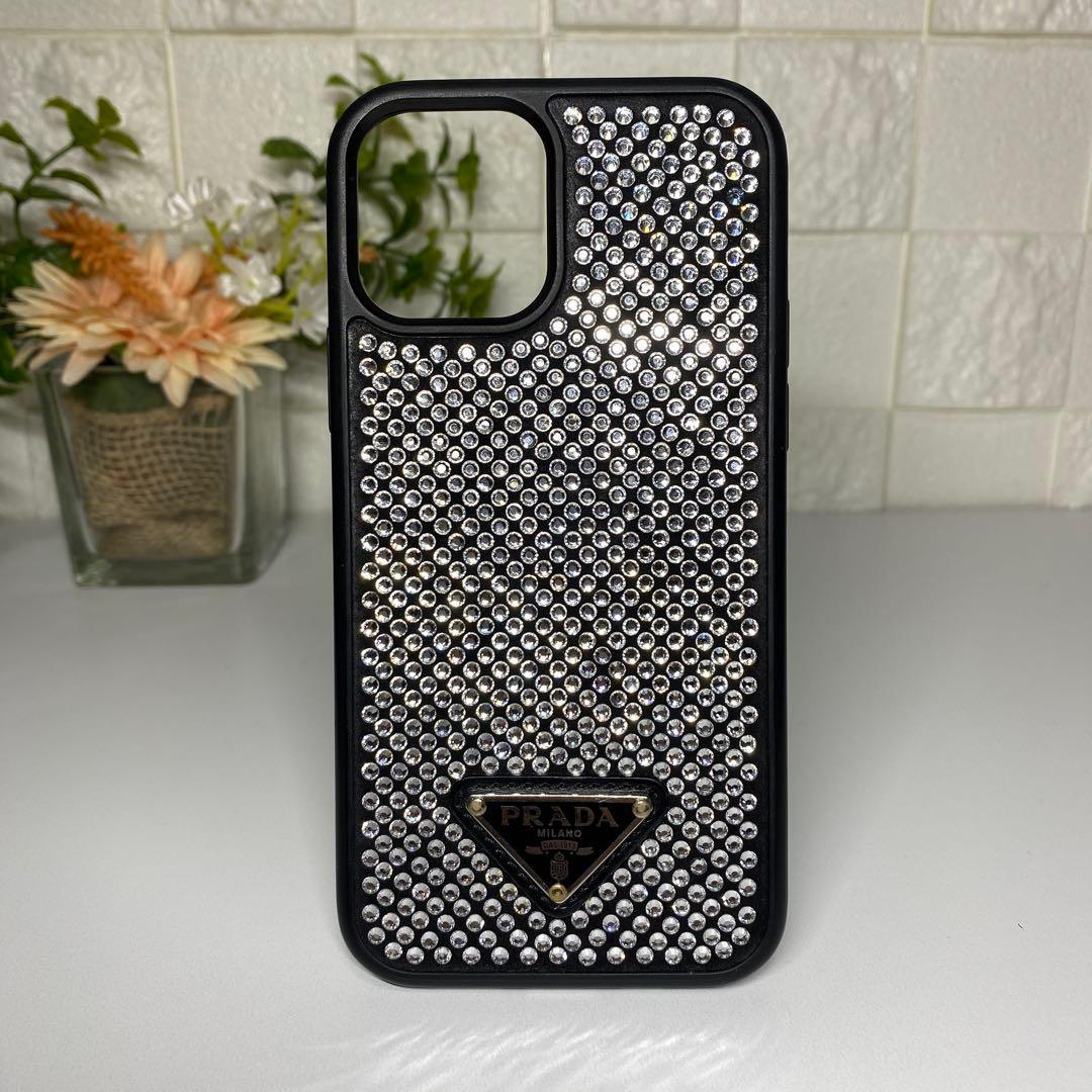 良品 PRADA iPhone12/12pro 黒 スタッズ トライアングル