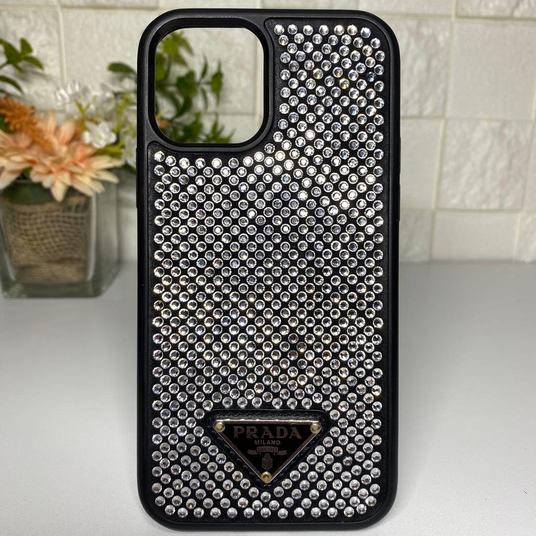 良品 PRADA iPhone12/12pro 黒 スタッズ トライアングル