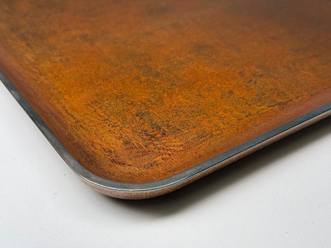 時代 塗師 三木表悦 紗目漆塗 盆 銀縁 共箱 共布 茶盆 茶道具