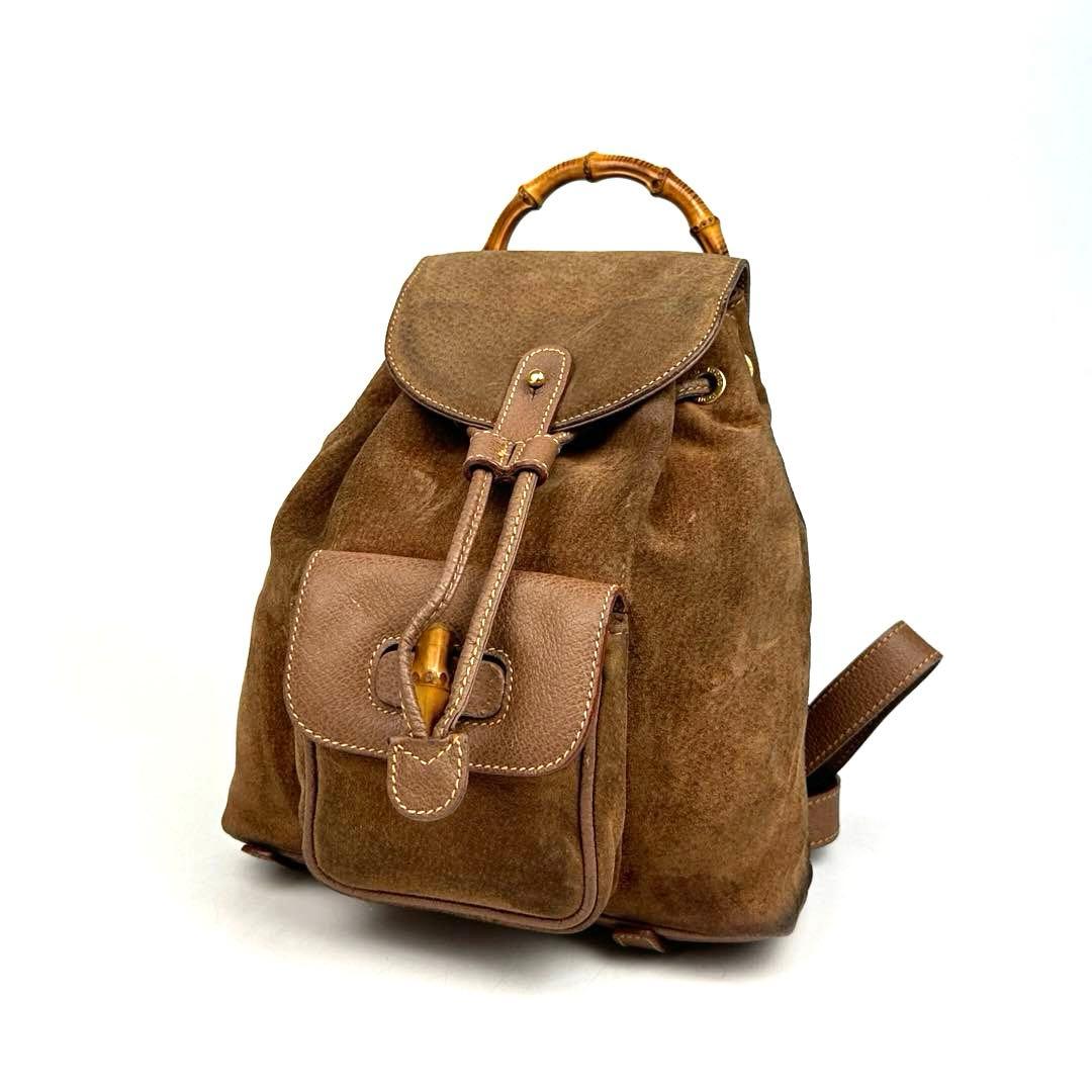 美品】グッチ バンブー バックパック レザー スエード ゴールド金具