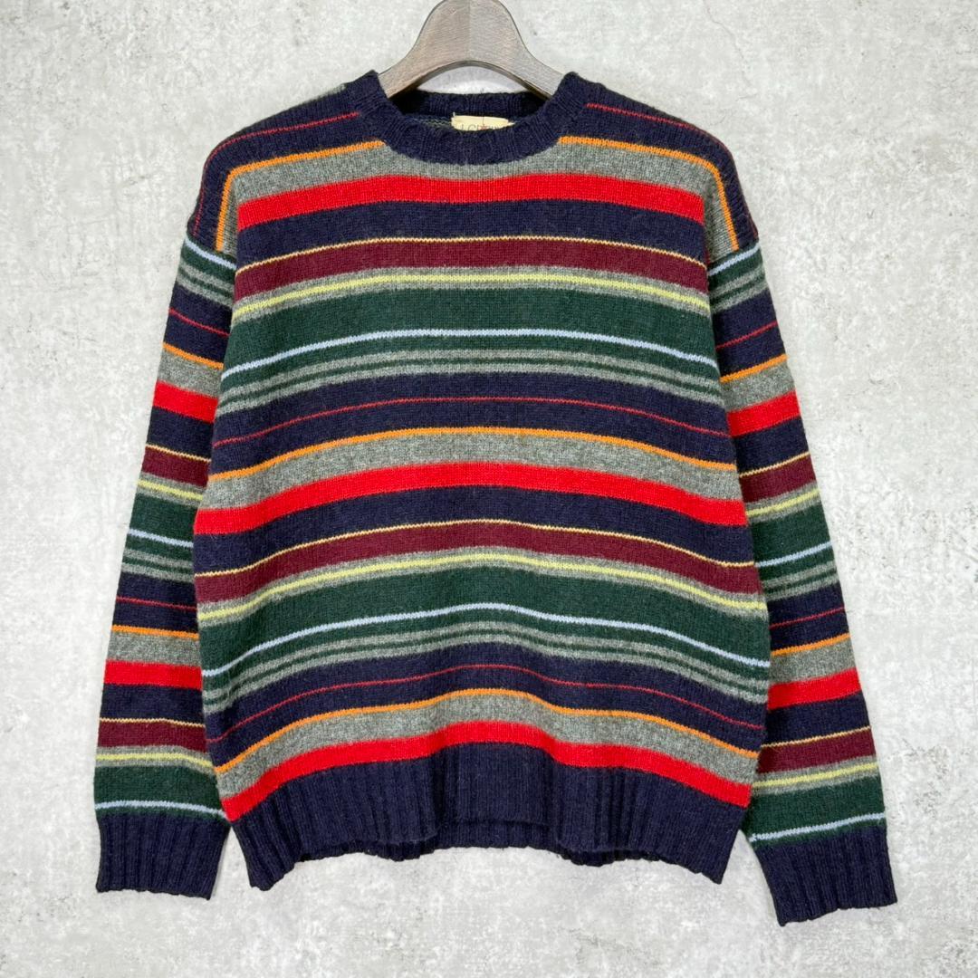 ◎90s J.CREW マルチボーダー クルーネックウールニットセーター M
