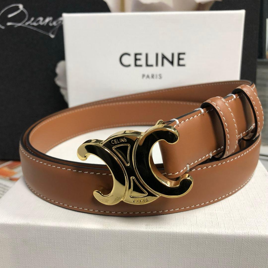 CELINE ロゴバックル レザーベルト ブラウン - メルカリ