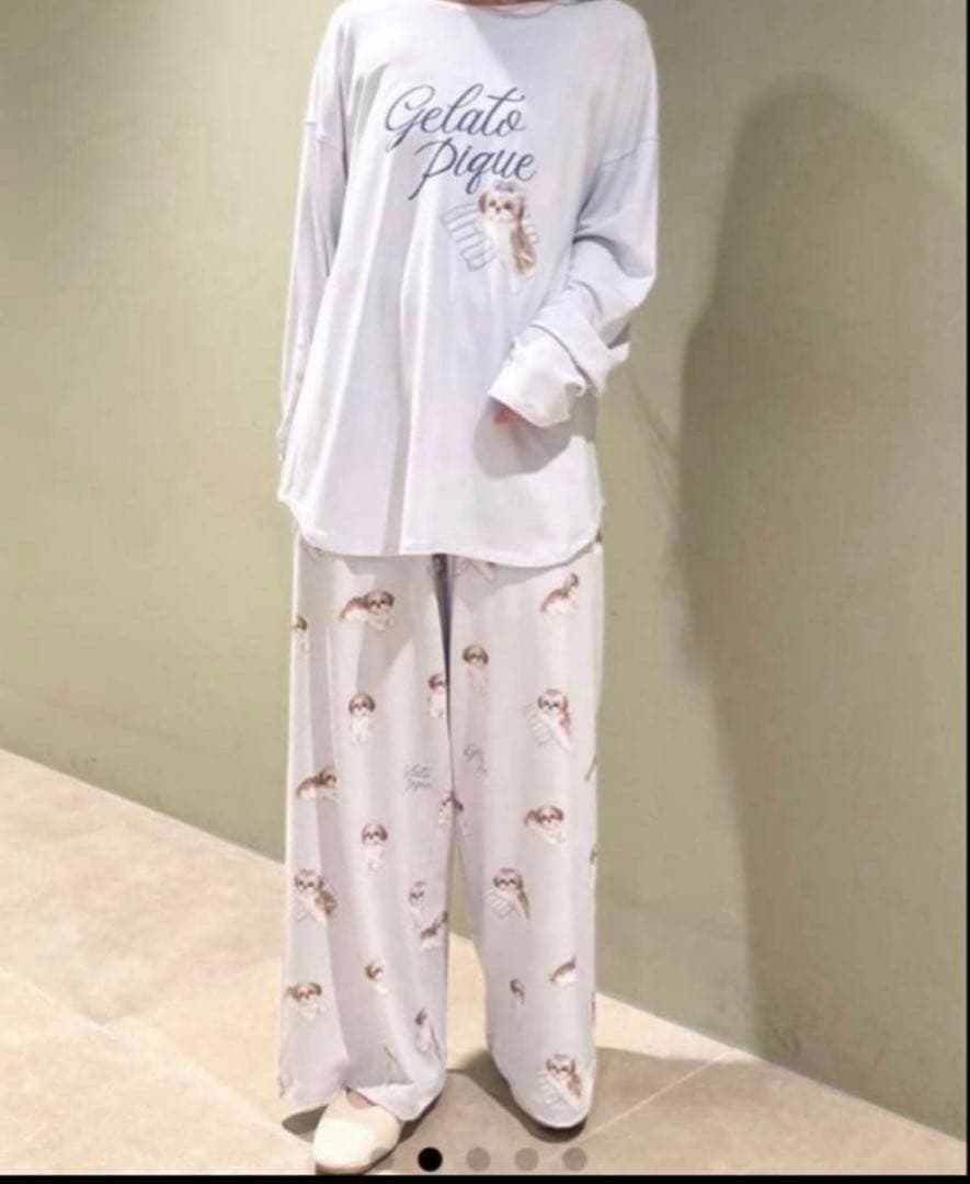 ジェラートピケ ジェラピケ シーズー ブルー 上下セット ルームウェア