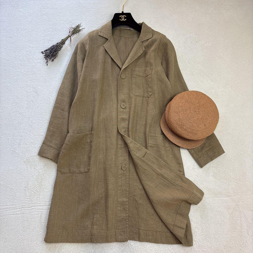 美品✨リネン100%】フォグリネンワーク バックリボン ロングコート M