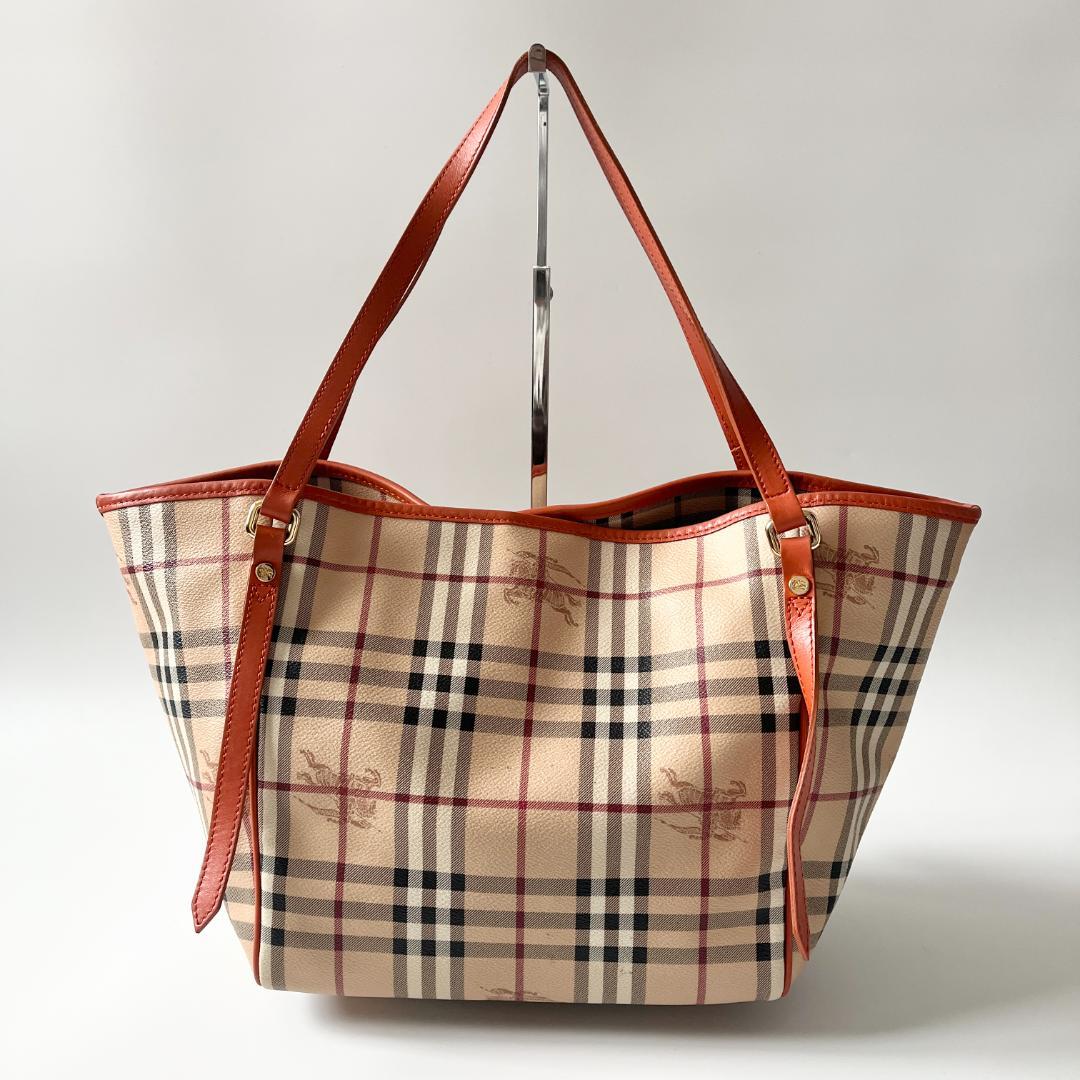 バーバリー ノバチェック シャドーホース オレンジ PVCトートバッグ