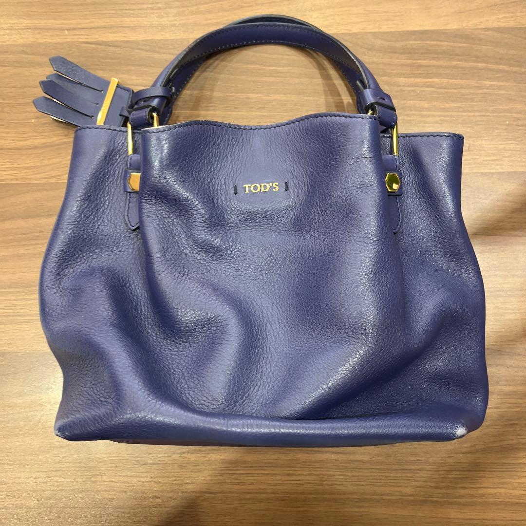 TOD'S ネイビー レザー トートバッグ 中古・古着通販】TOD'S (トッズ) レザートートバッグ ネイビー