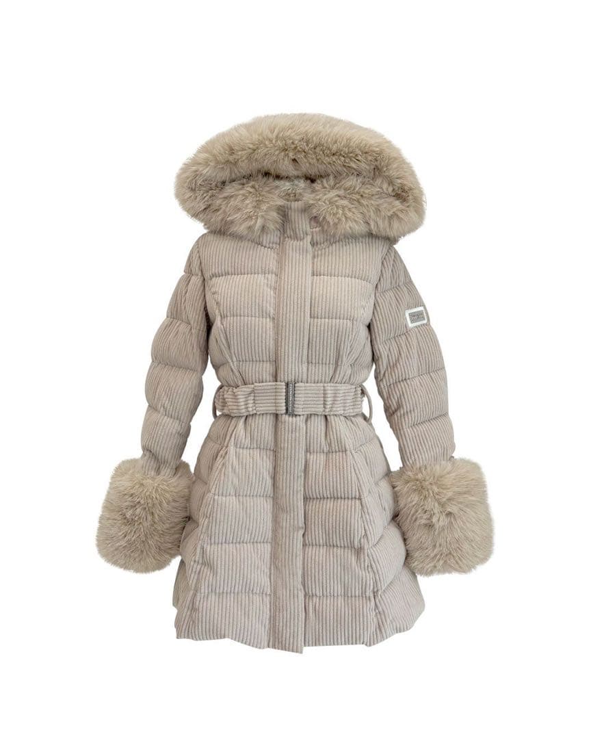 新品タグ付き ミシェルマカロン コーデュロイベルトダウンコート