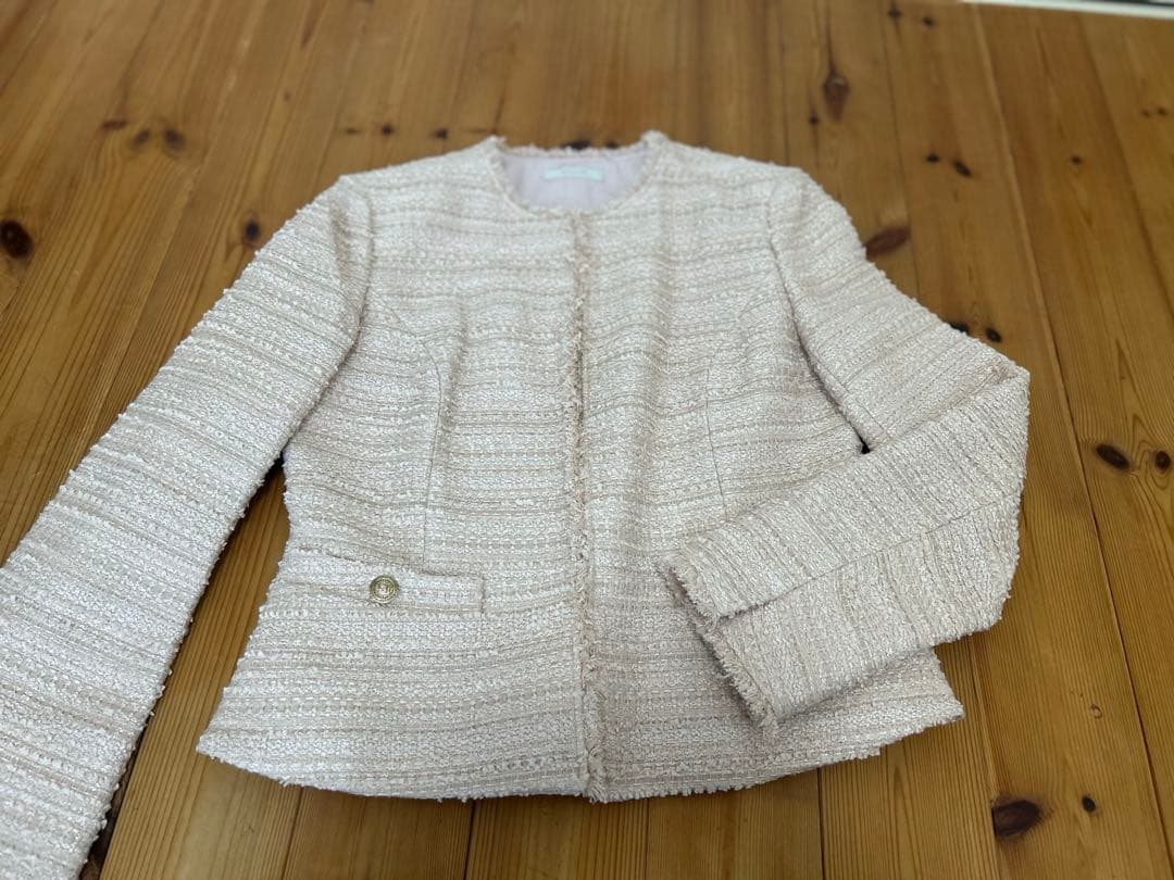 新品未使用タグ付き　EPOCA ４０　ノーカラーツイードジャケット　くすみピンク