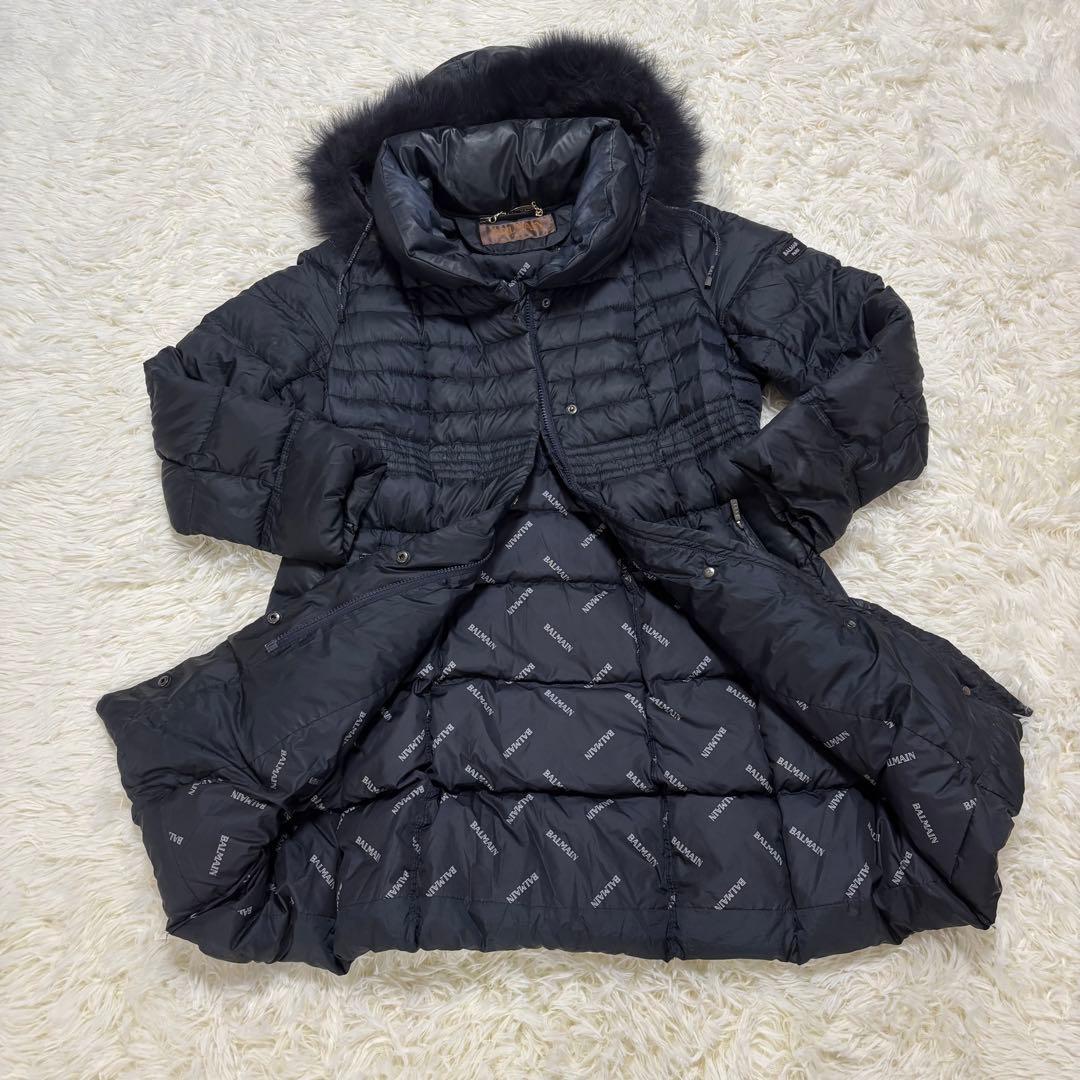 極美品】バルマン☆ ブルーフォックス ファー付 ダウンコート 黒M 891
