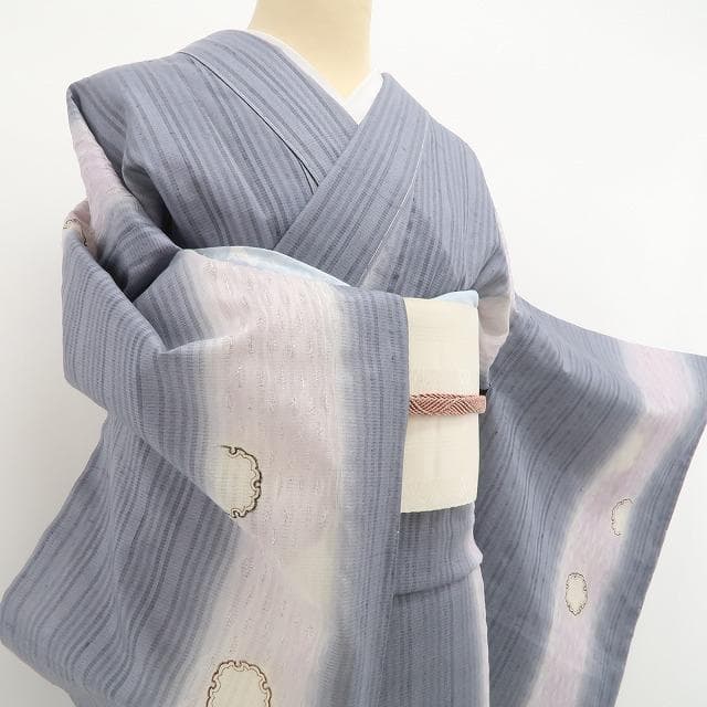 けだろう様専用 新品 夏単衣 やまと誂製 櫛引き織 雪輪 仕付糸付 紬