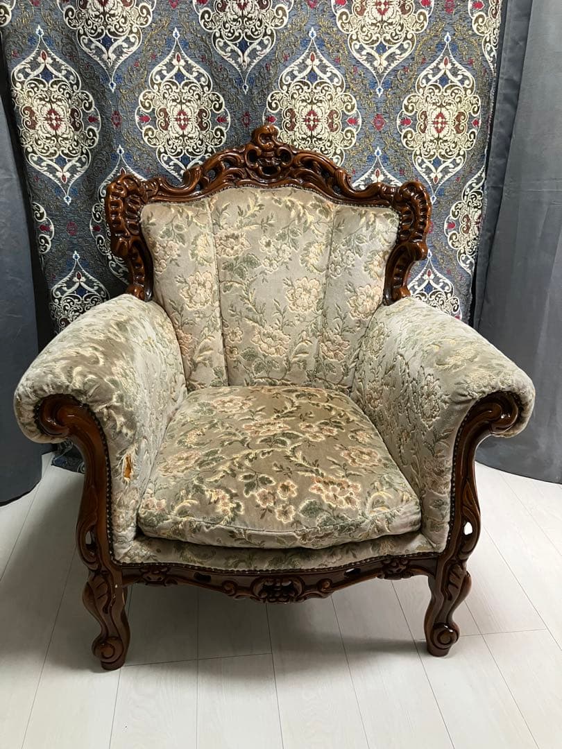 新年SALE～1/5迄☆ロココ調☆アンティークソファ☆どっしり重厚感 輸入家具 クィーンロココ クラシックソファ 3P 三人掛け グラース