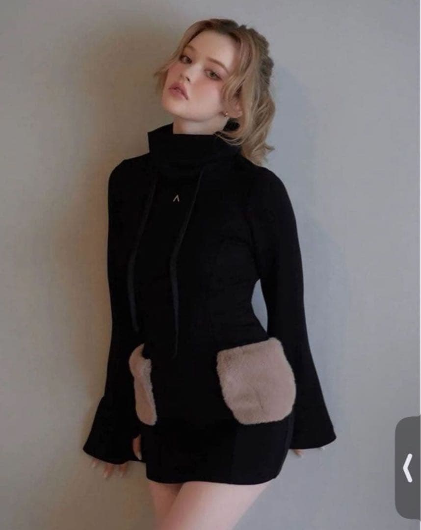 andmary Fur pocket mini dress ANDMARY
