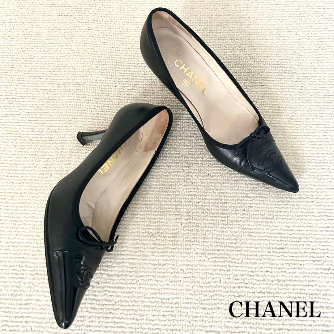 CHANEL シャネル パンプス ヒール ココマーク 黒 22.5cm - メルカリ