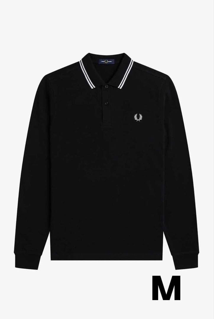 Fred Perryフレッドペリー 長袖ポロシャツ ブラック × ホワイトライン