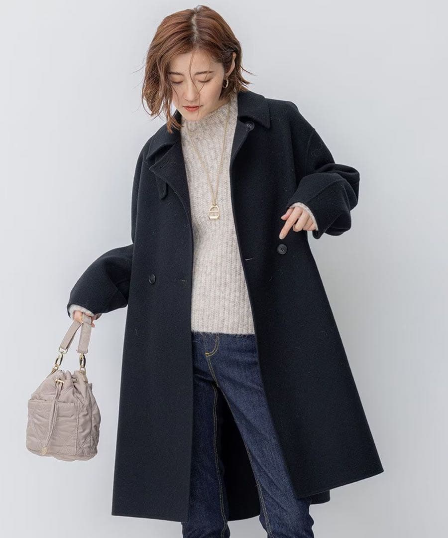 美品】23区【滝沢眞規子さん着用】ウールリバー コート ブラック38