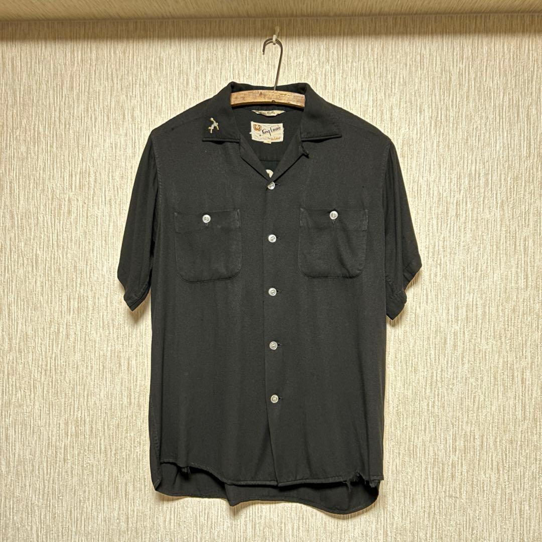 50s 60s ボーリングシャツ レーヨンギャバ 開襟 黒 - メルカリ