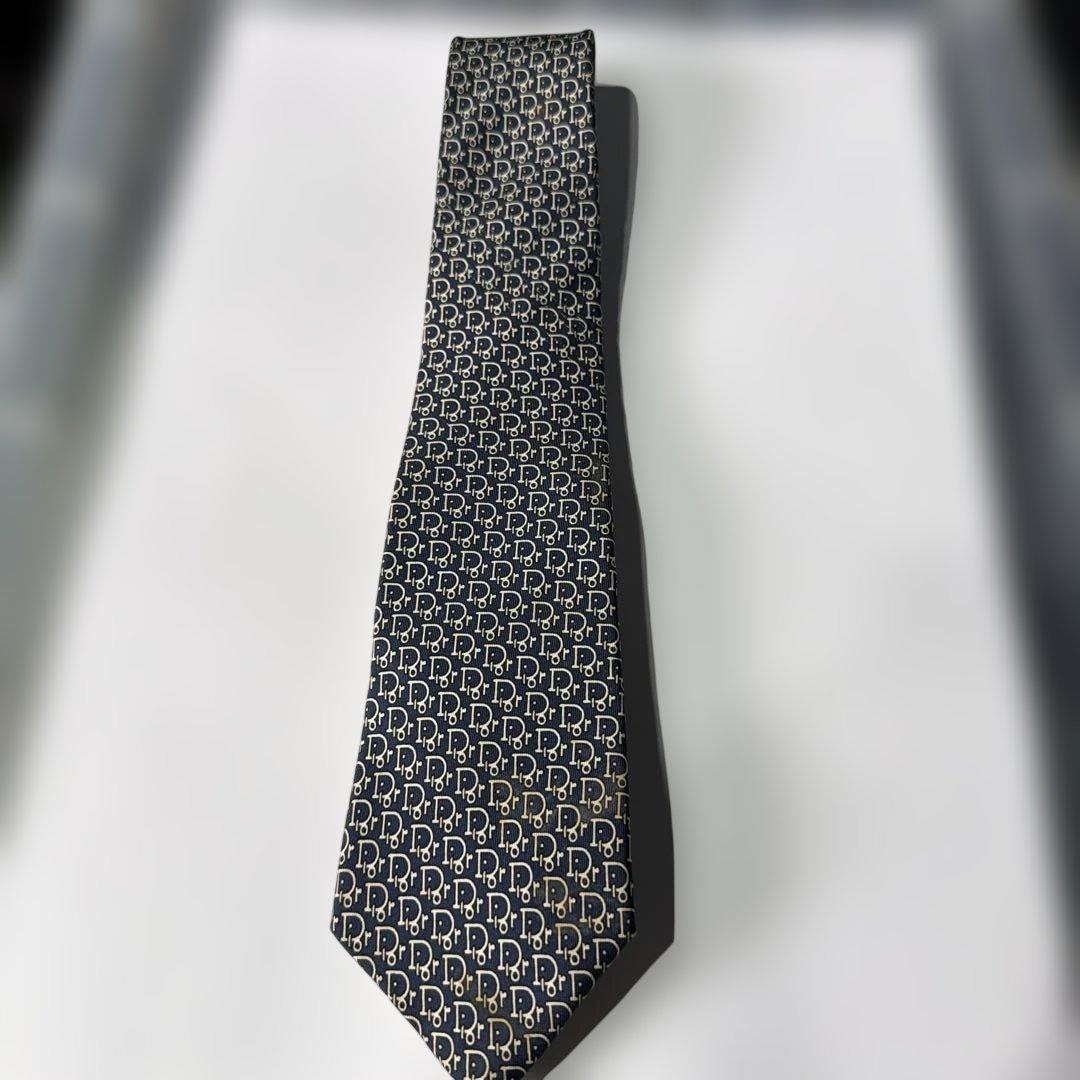 Christian Dior ビンテージネイビー シルク ネクタイ ロゴパターン