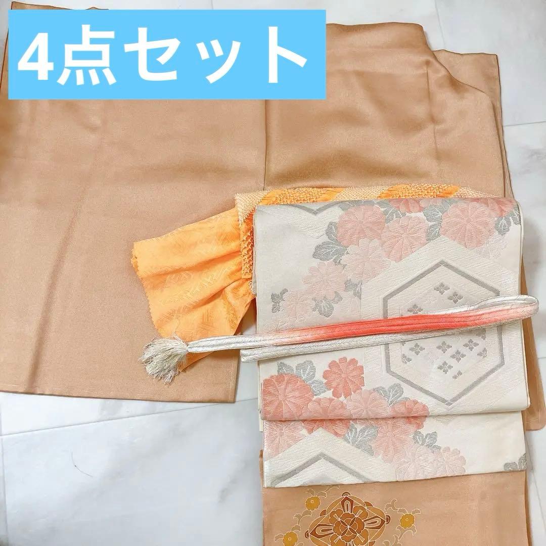 着物 付け下げ 正絹 袷 淡いオレンジ 帯 帯締め帯揚げつき - メルカリ