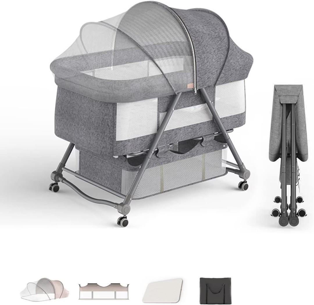 twinbasto ベビーベッド 添い寝 折りたたみ ベビーベッド ミニ グレー