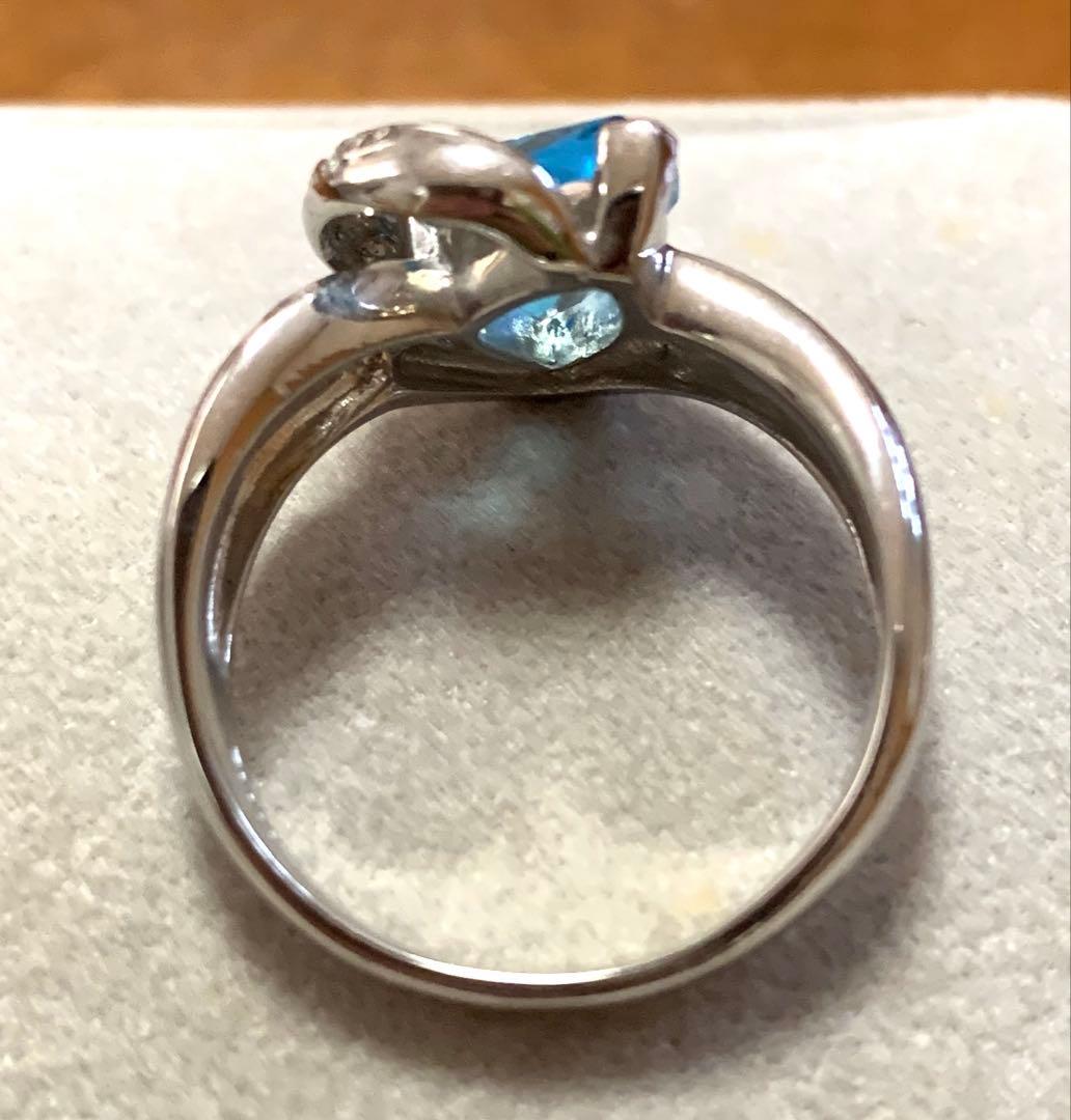 【鑑別書付】Pt900 大粒ブルートパーズ 2.81ct ダイヤモンド脇石リング