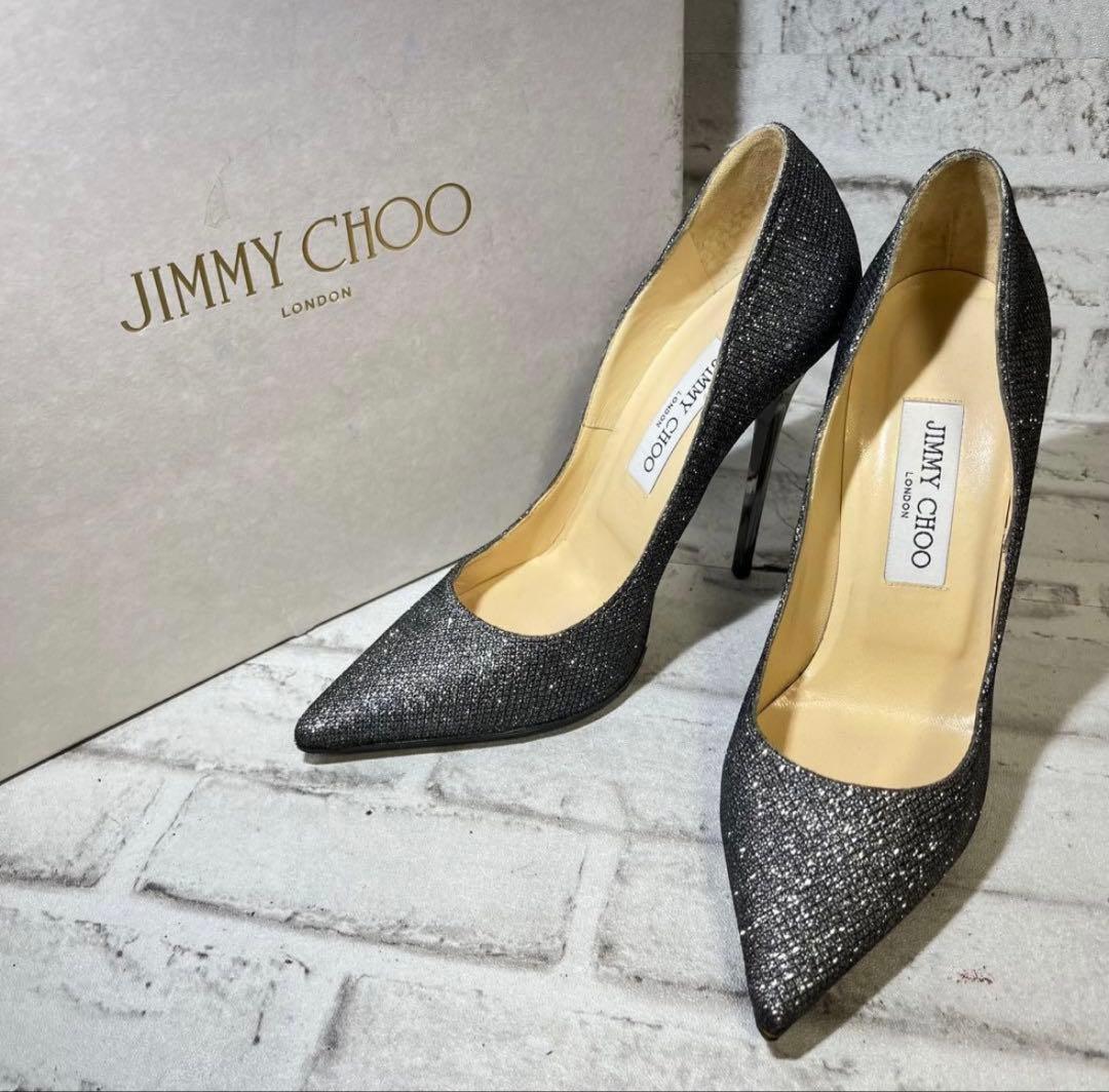 JIMMY CHOO グリッター　ハイヒール JIMMY CHOO グリッターシルバーハイヒール - メルカリ