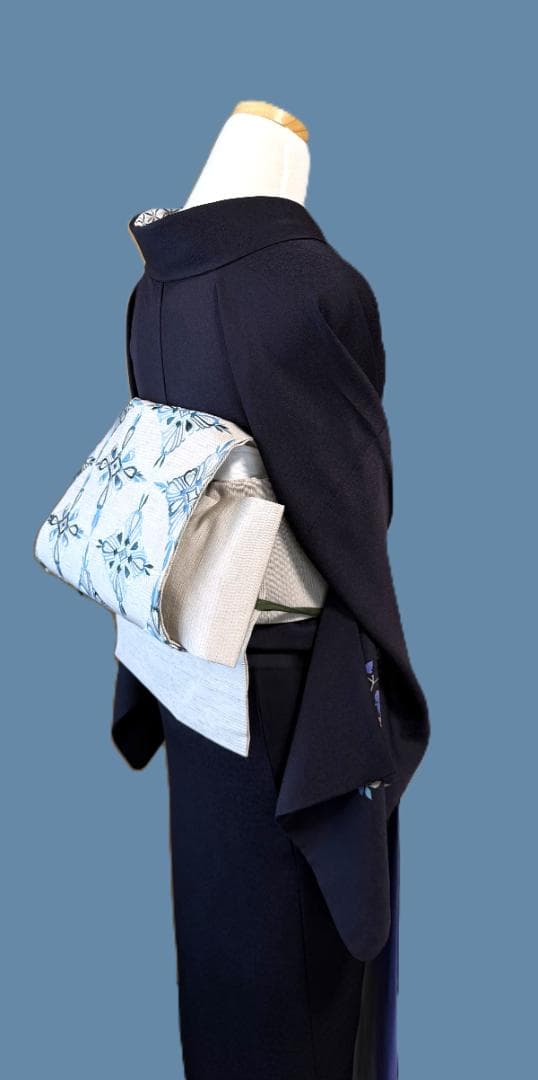 撫松庵 アンゴラ混ファー付きウール着物コート 黒 裄丈73.5 身丈