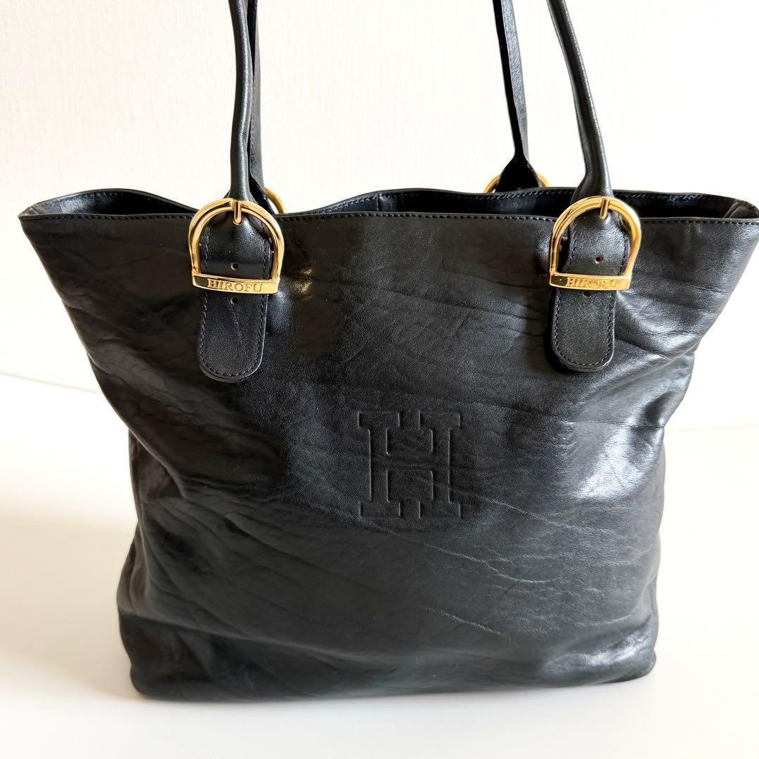 A4可・保存袋付】HIROFU ヒロフ トートバッグ Hロゴ レザー ブラック