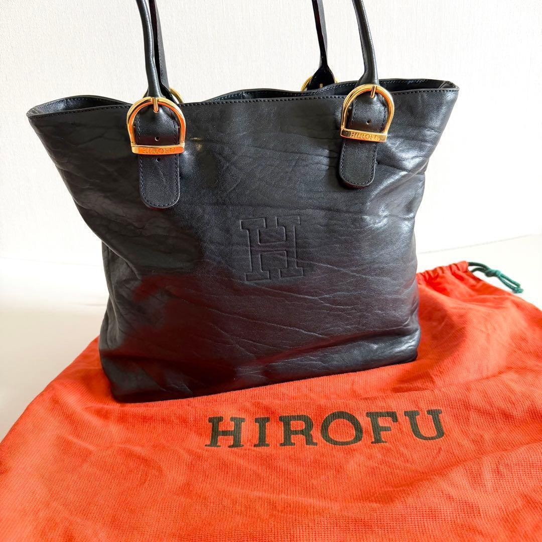 A4可・保存袋付】HIROFU ヒロフ トートバッグ Hロゴ レザー ブラック