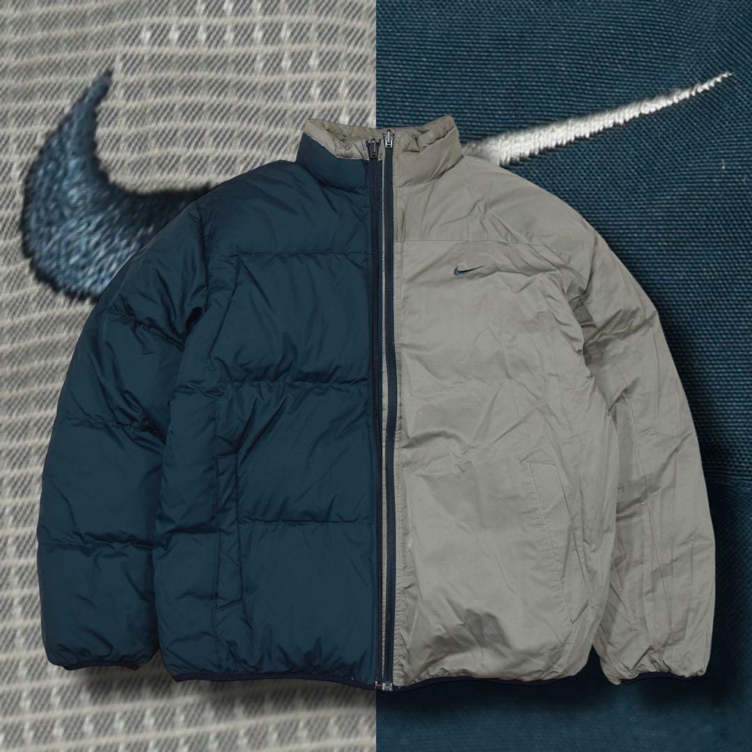 00s NIKE リバーシブル 肉厚ダウンジャケット グラフチェック ベージュ