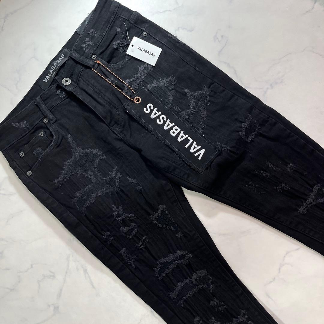 valabasas バラバサス クラッシュリペアスキニーフレアデニム 新品 30