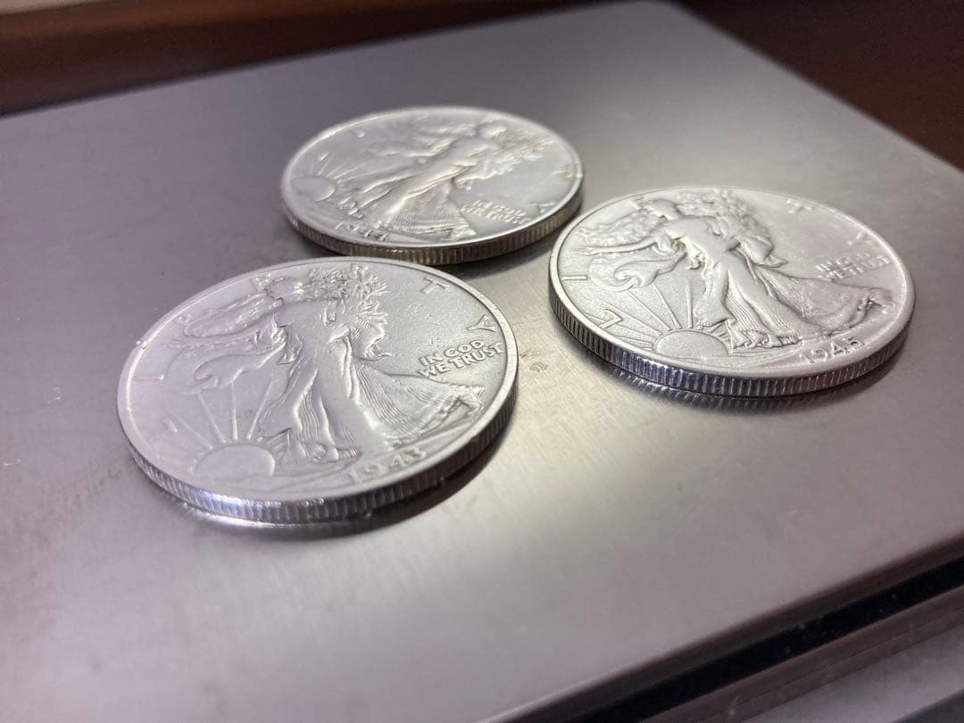 《アメリカ》ウォーキングリバティハーフダラー銀貨3枚組(1943、44、45)