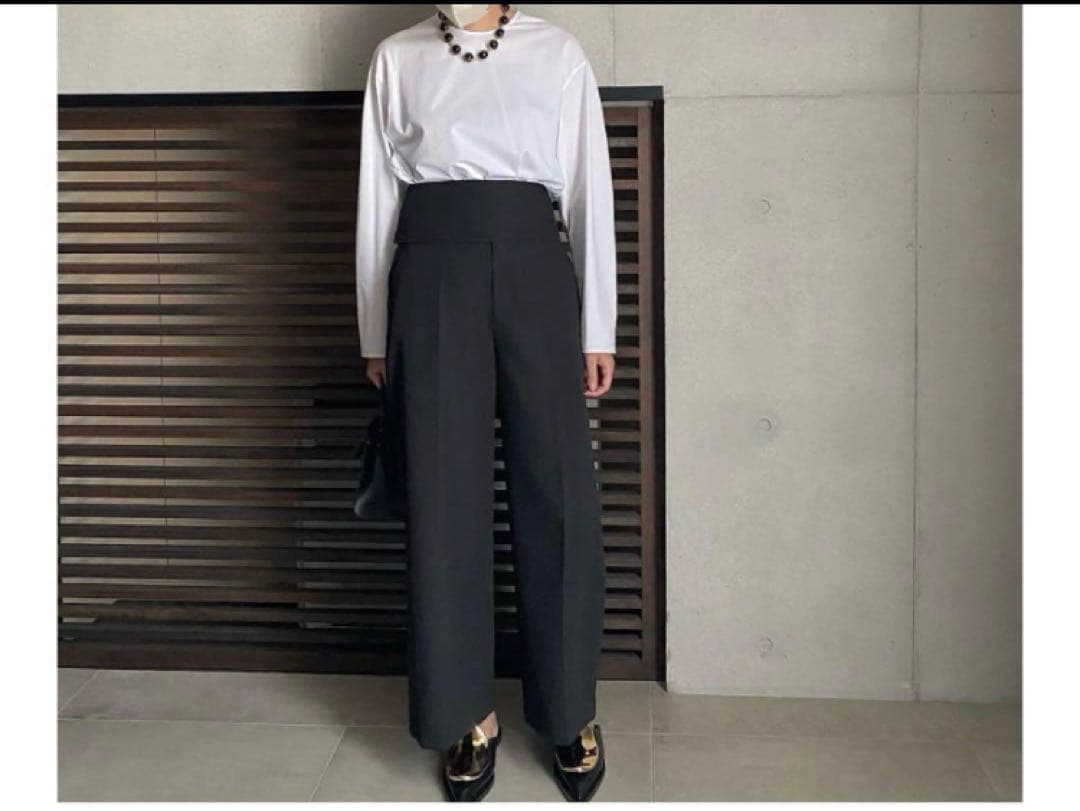 lohen ワイドベルトストレートパンツ38ブラック CAVEZA ROSSO - LOGO BELT STRAIGHT PANTS / ロゴベルトストレート