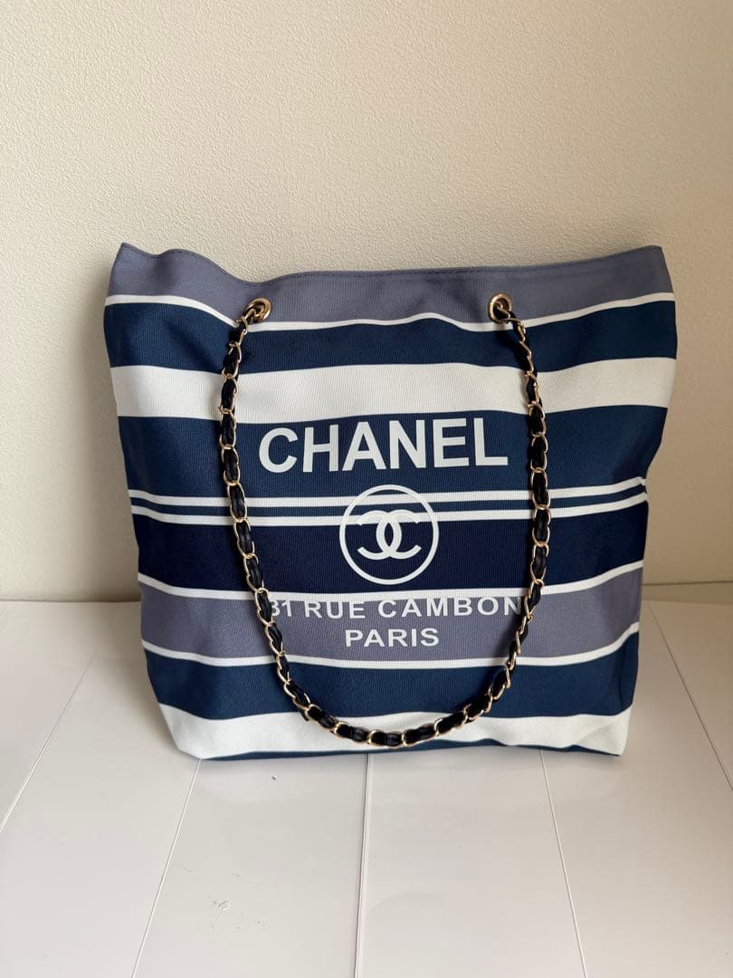 CHANEL ノベルティ チェーン ストライプ トートバッグ - メルカリ