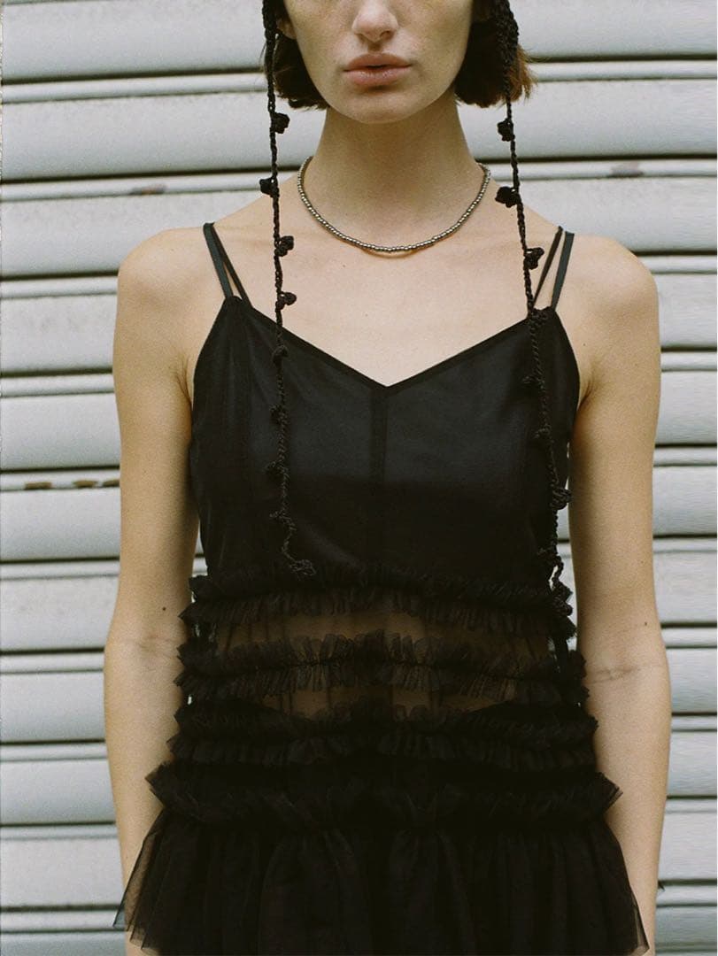 アメリヴィンテージ　BLACK TULLE RAFFLE CAMI TOP