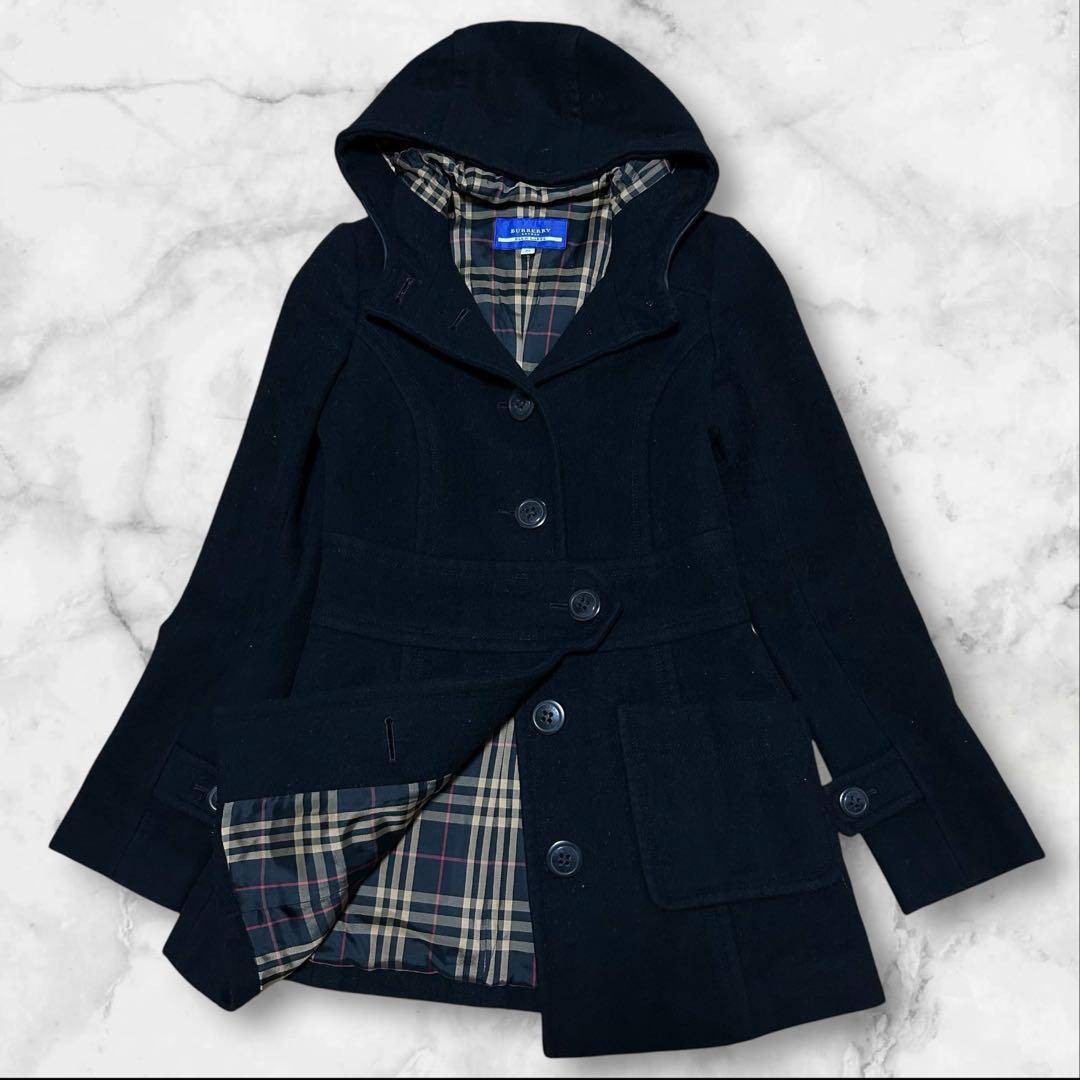 BURBERRY BLUE LABEL アンゴラ混 コート フード ノバチェック - メルカリ