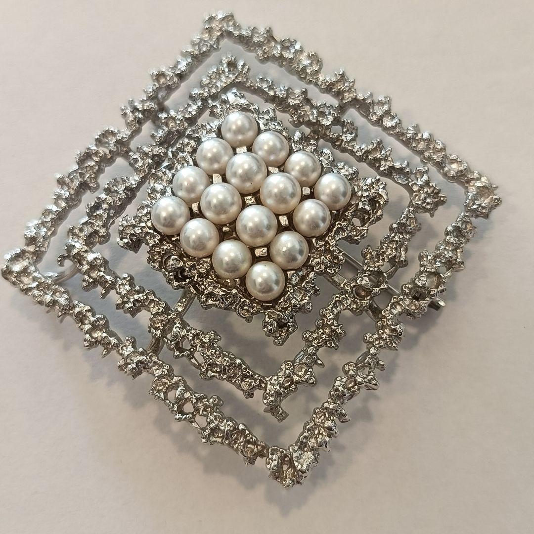 田崎真珠　TASAKI タサキ パール　ブローチ　コサージュ　スクエア