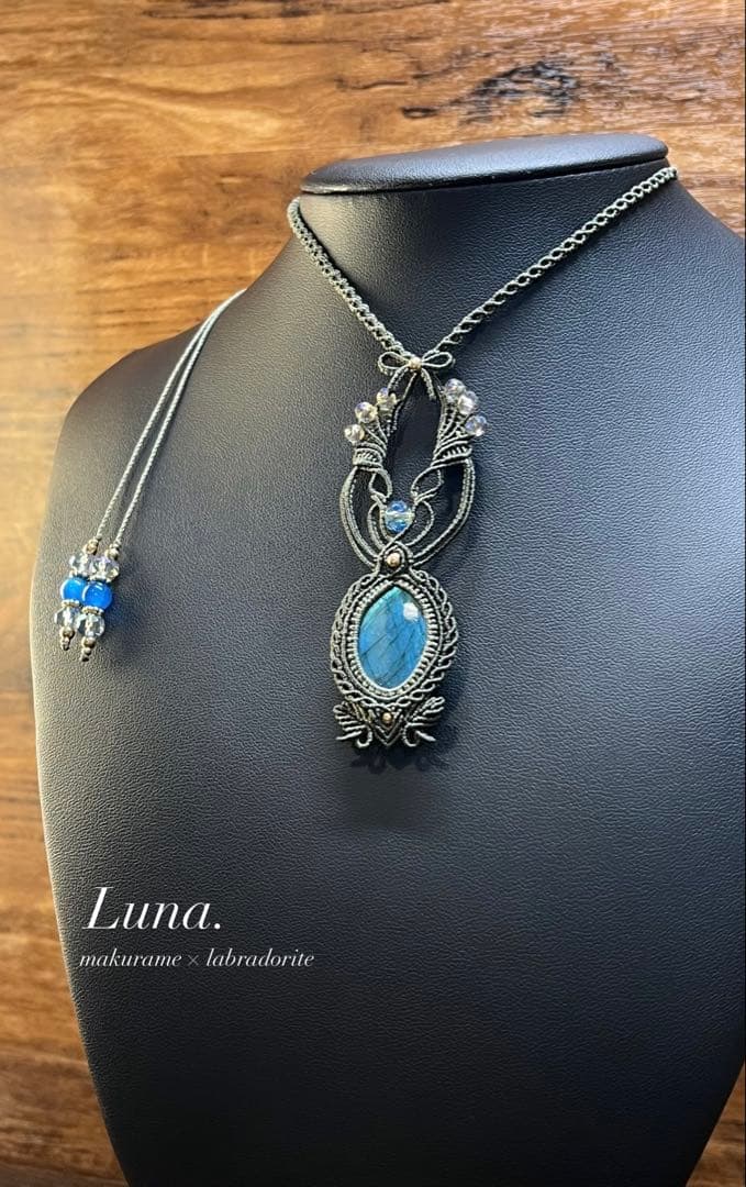 handmade_Luna.】マクラメ× ラブラドライト ネックレス