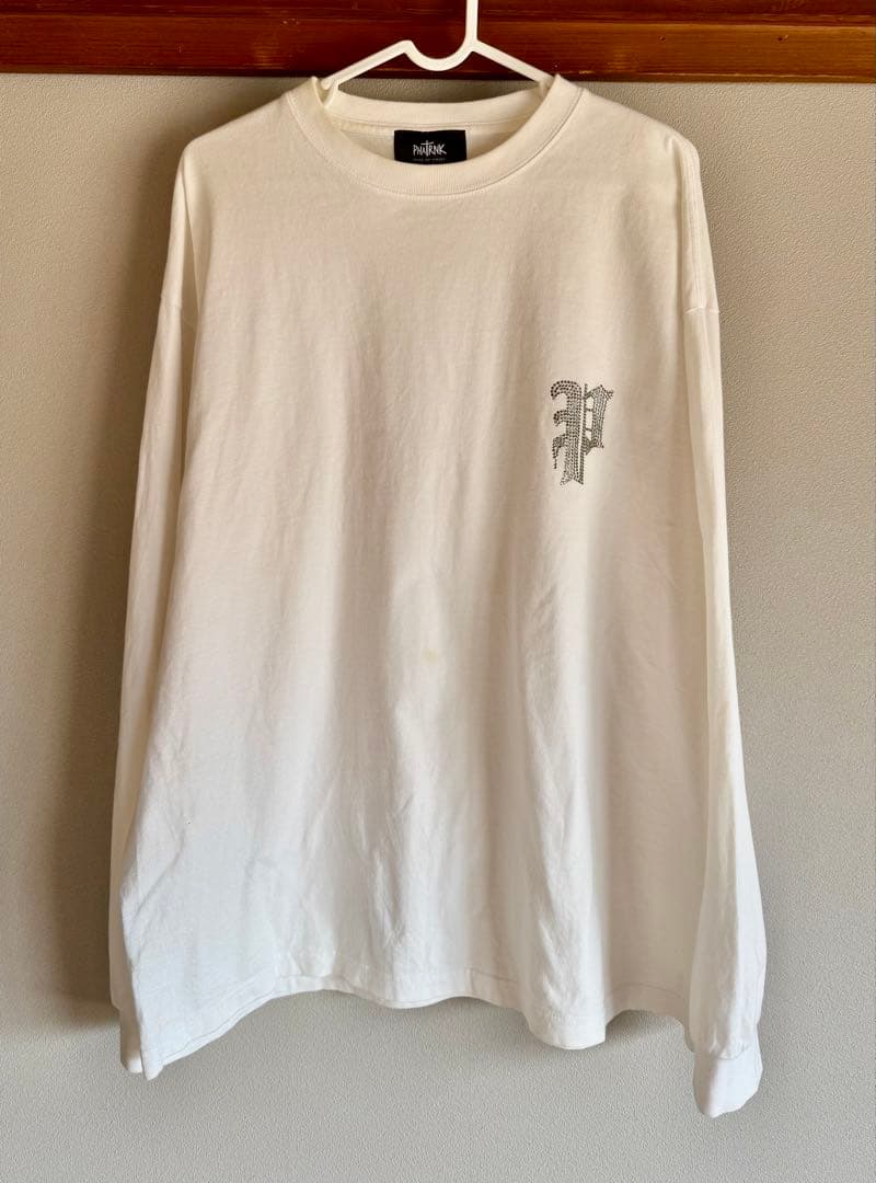 PHATRNK ストーン装飾 ホワイト長袖Tシャツ XL 大人気のラインストーン
