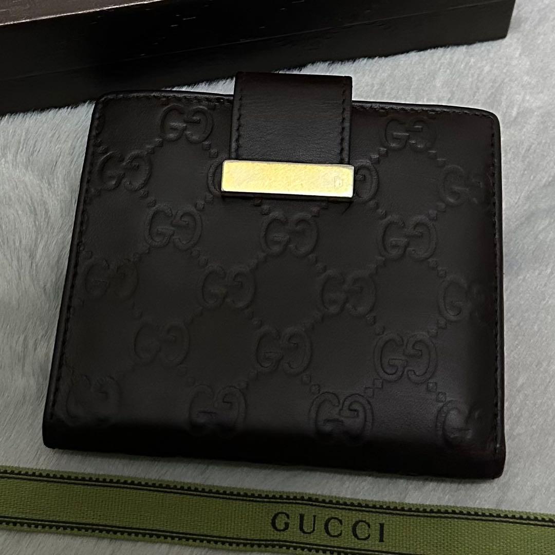 GUCCI グッチ　折り財布　メタルロゴ　Wホック　ブラウン　グッチシマ　GG グッチシマ グッチ 財布 GUCCI 長財布 札入れ 小銭入れなし メンズ