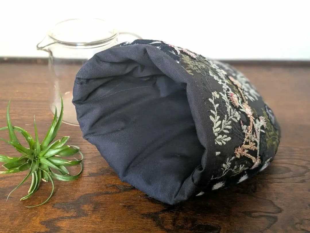 ガレ調・ポットコジー《アザミとWolf＆Flower》古布　藍染　ミナ　PJC