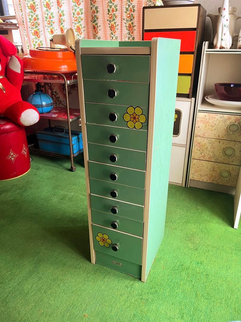 縦型 チェスト グリーン インテリア 引き出し 昭和レトロ 当時物